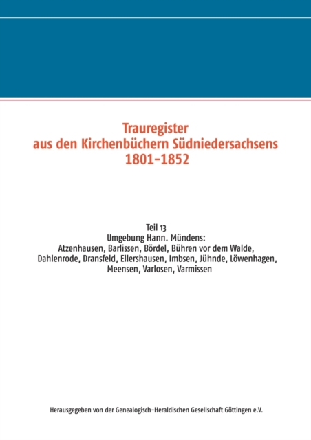 Trauregister aus den Kirchenbuchern Sudniedersachsens 1801-1852