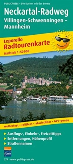 Neckar Valley cycle path, cycle tour map 1:50,000