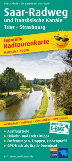 Saar cycle path and French canals, cycle tour map 1:50,000