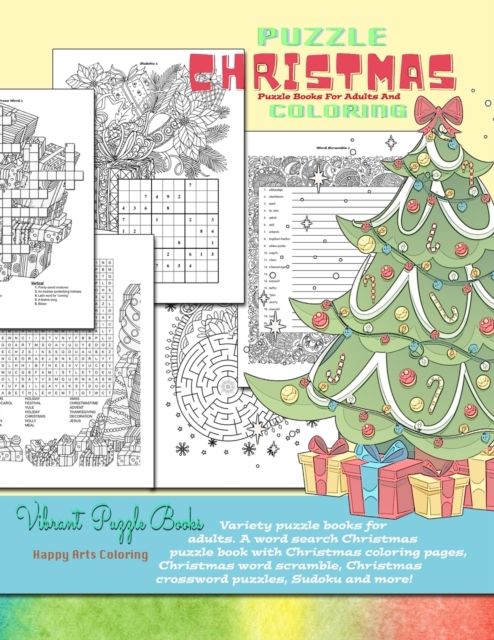 CHRISTMAS puzzle books for adults and coloring. Variety puzzle books for adults. A word search Christmas puzzle book with Christmas coloring pages, Christmas word scramble, Christmas crossword puzzles, Sudoku and more!