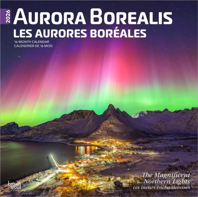 Aurora Borealis Les aurores boreales 2026 Square Flap English French Foil Calendar